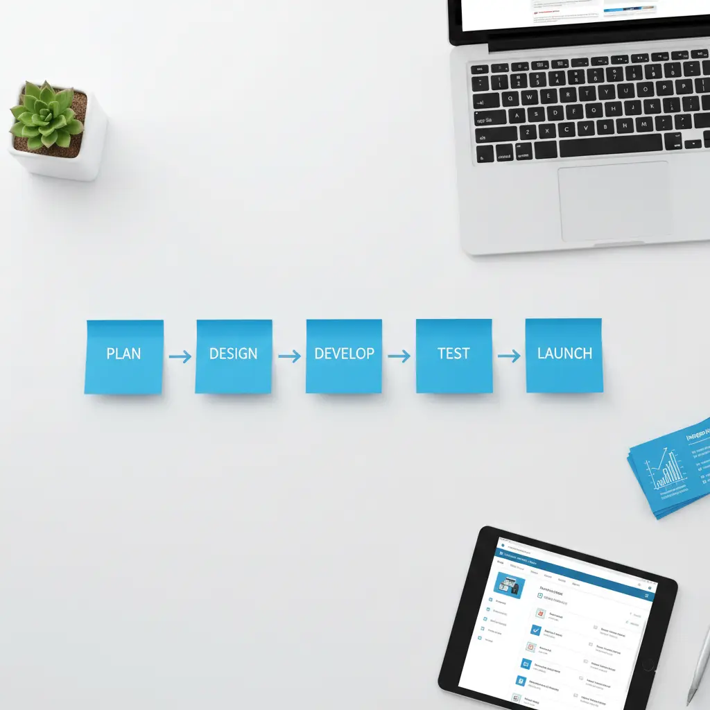 Shopify project timeline graphic showing ecommerce store development phases and launch duration