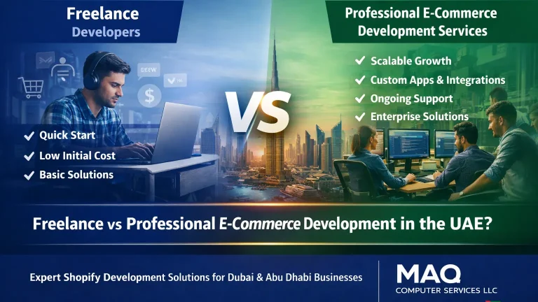 Comparison of freelance developers and professional e-commerce development services for Shopify development in UAE