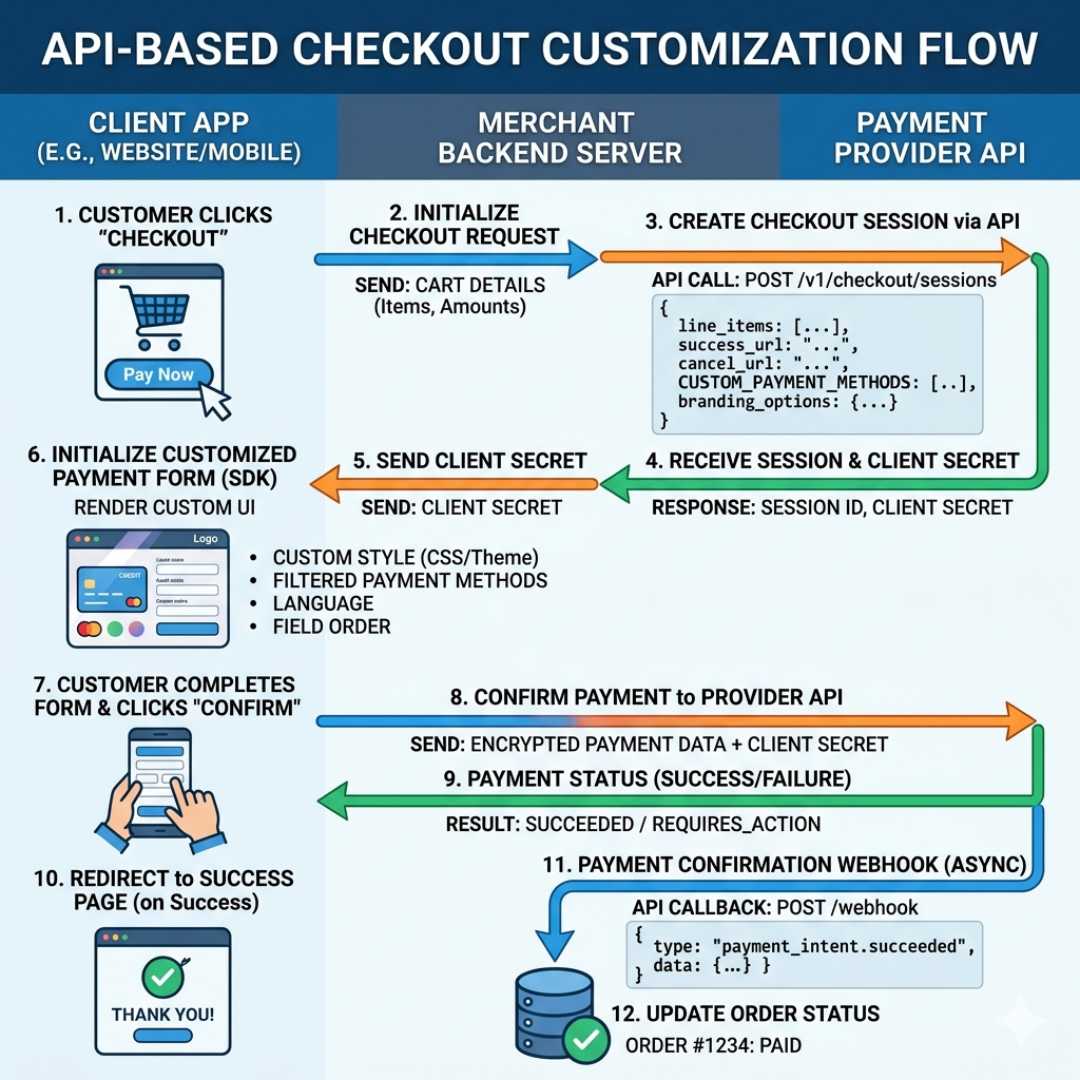 Diagram showing API-based checkout customization flow