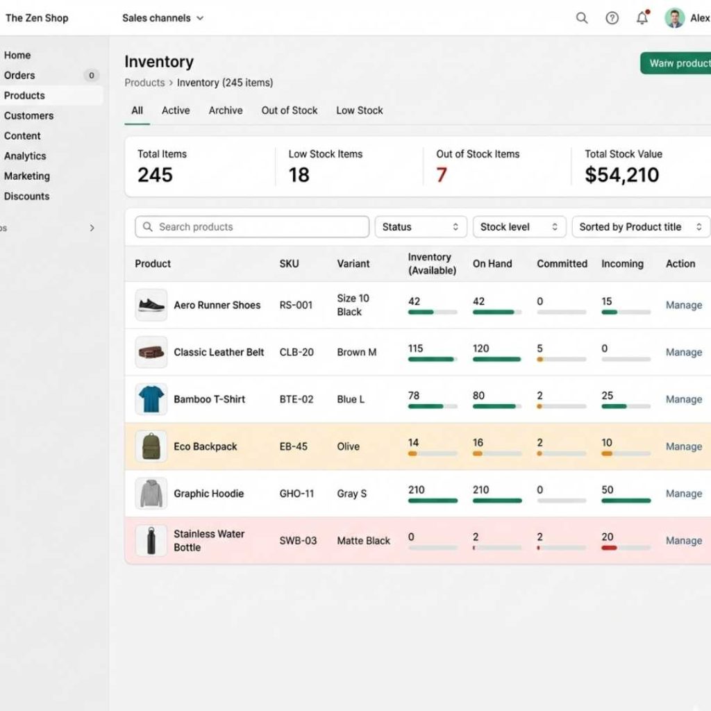 Shopify stock management