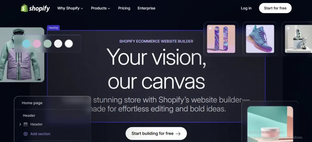 Shopify platform for e-Commerce website builders for small businesses