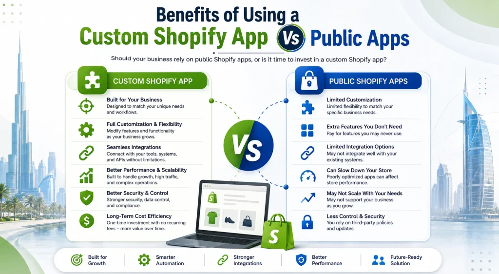 key benefits Custom Shopify apps vs. public apps 